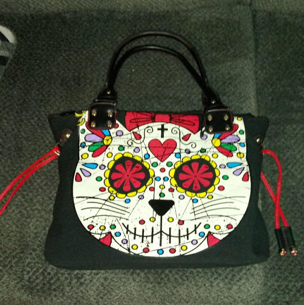 Sugar skull cat purse